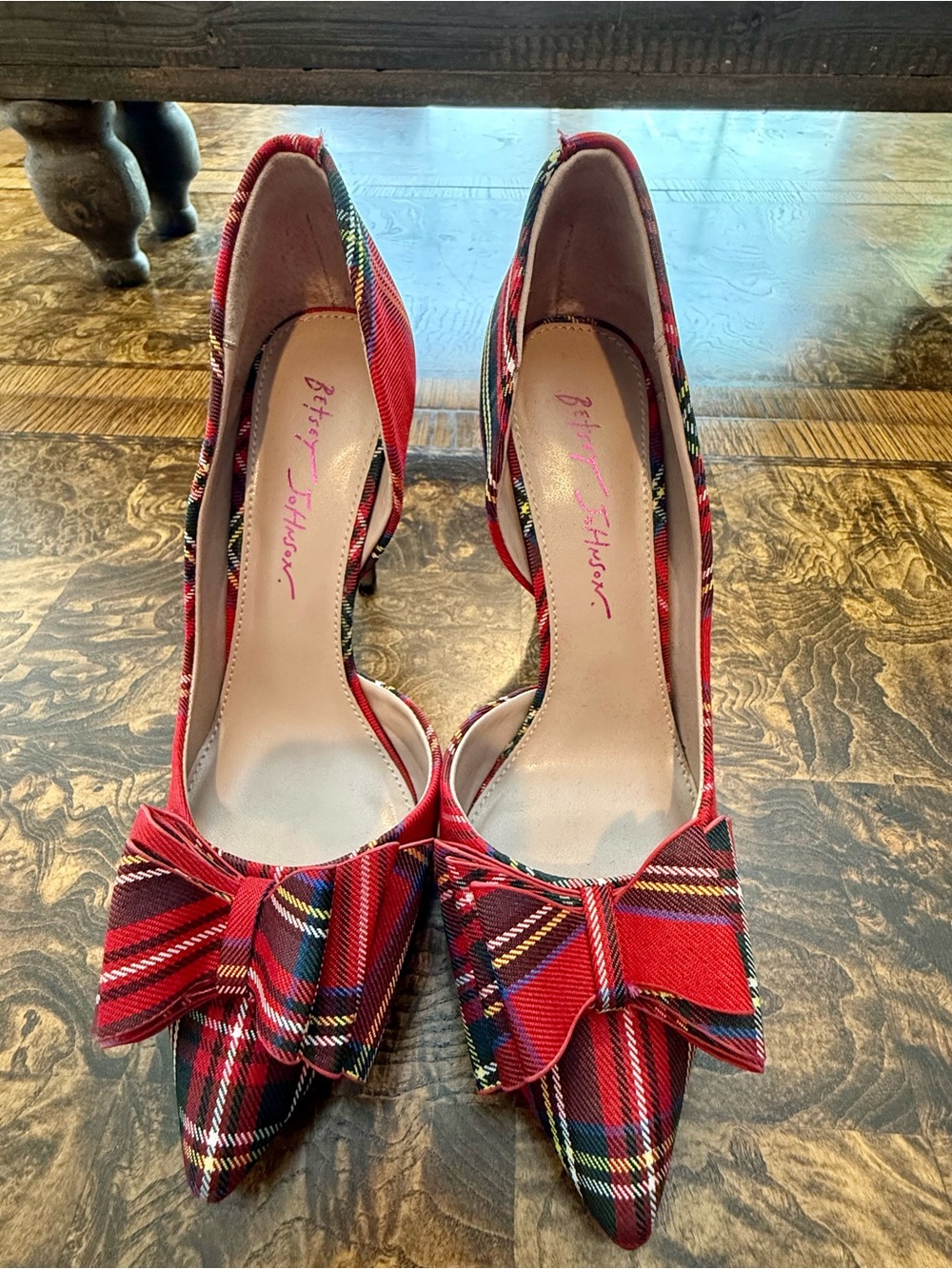 Betsey Johnson Prince d’Orsay in Red Plaid Pointed Toe w/Bow - Picture 3 of 7